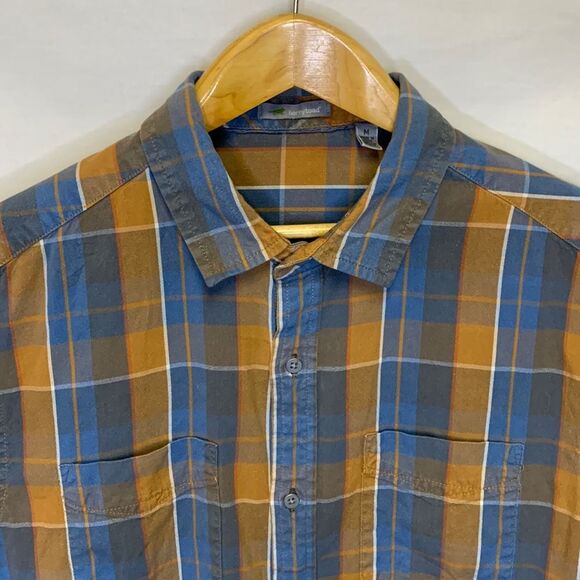 Horny Toad Light Brown Blue Plaid Twill Long Sleeve Button Front Shirt Size M - Picture 1 of 11